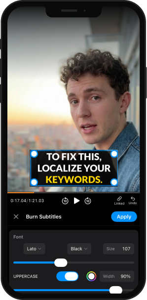 BlitzCut AI app showing auto-captions on iPhone