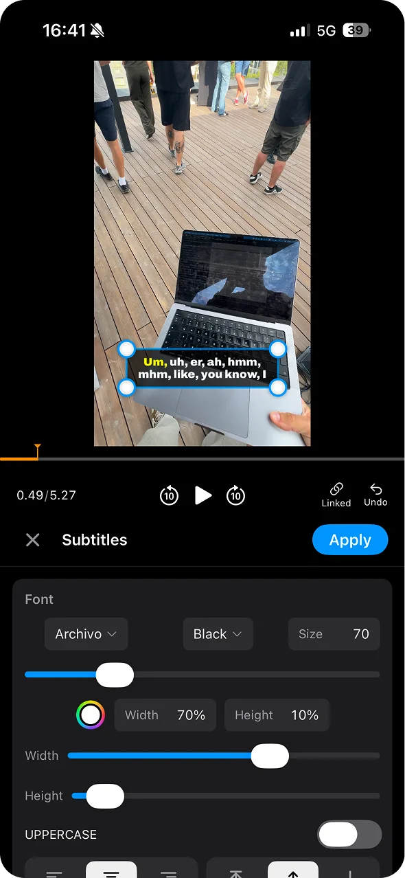 Archivo Black caption style previewed on a mobile screen in BlitzCut