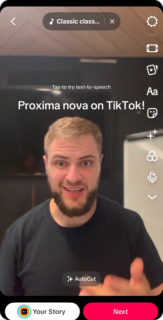 Proxima Nova caption style previewed on a TikTok mobile screen